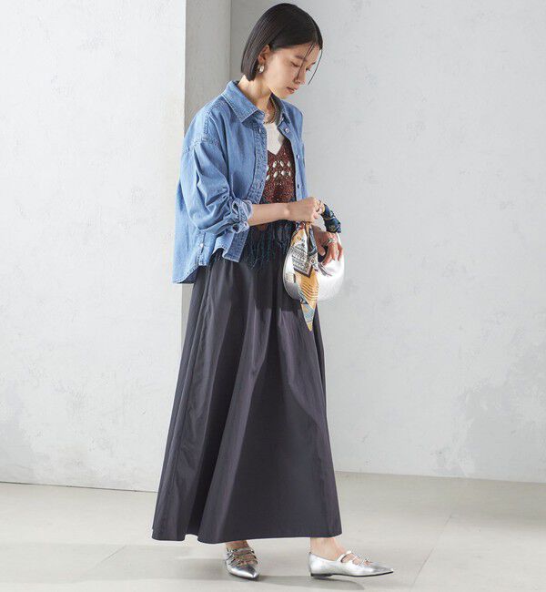 SHIPS for women「〈洗濯機可能〉LIMONTA EAST ビンテージ タフタ ギャザー スカート」|フレア|