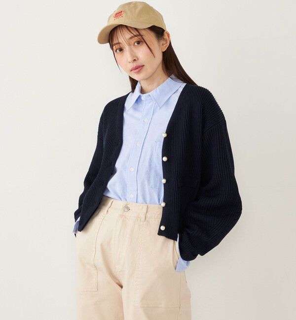 SHIPS Colors 「SHIPS Colors:〈手洗い可能〉Vネック パールモチーフボタン カーディガン」|カーディガン|