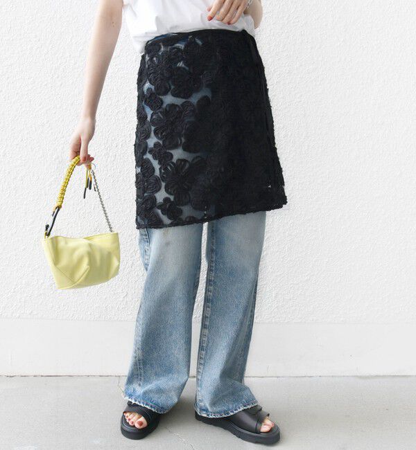 SHIPS for women「《予約》〈手洗い可能〉フラワー 刺繍 チュール ラップ スカート」|スカート|