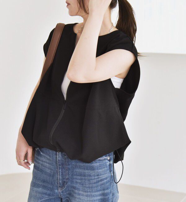 quaranciel「quaranciel:〈手洗い可能〉カット ジョーゼット ドロスト ジップ ベスト」|ベスト・ジレ|