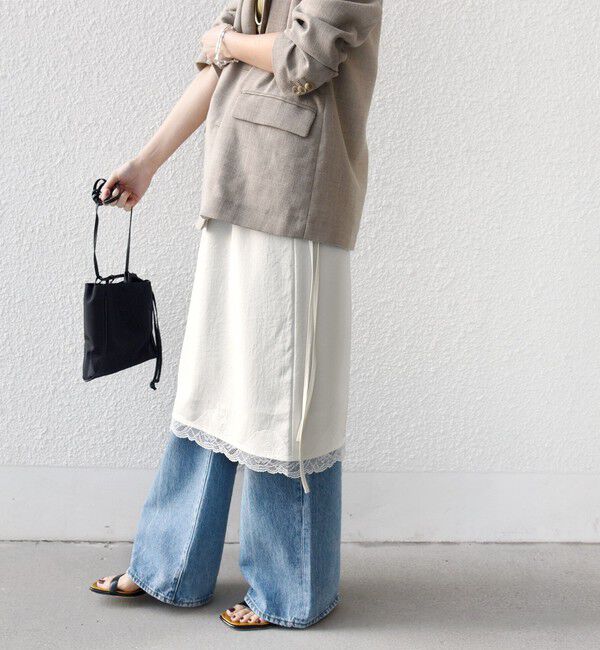 SHIPS for women「〈洗濯機可能〉ダル サテン 裾 レース スカート」|スカート|