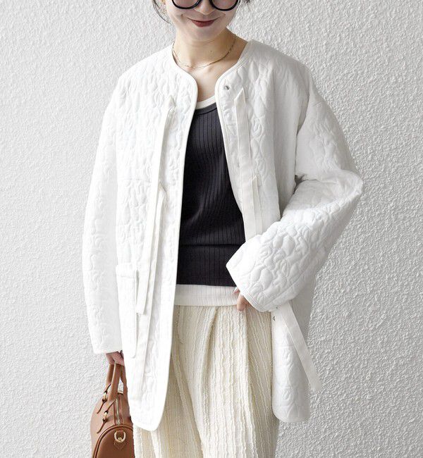 SHIPS any「SHIPS any: キルティング ステッチ ノーカラー ミディ コート」|ノーカラーコート|