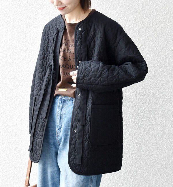 SHIPS any「SHIPS any: キルティング ステッチ ノーカラー ミディ コート」|ノーカラーコート|