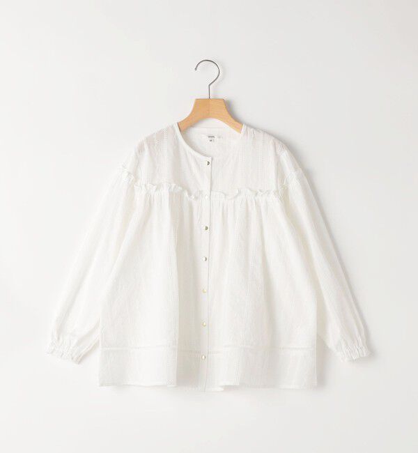 SHIPS KIDS「SHIPS KIDS:140～150cm / ギャザーフリル 刺繍 ブラウス」|シャツ・ブラウス|ホワイト