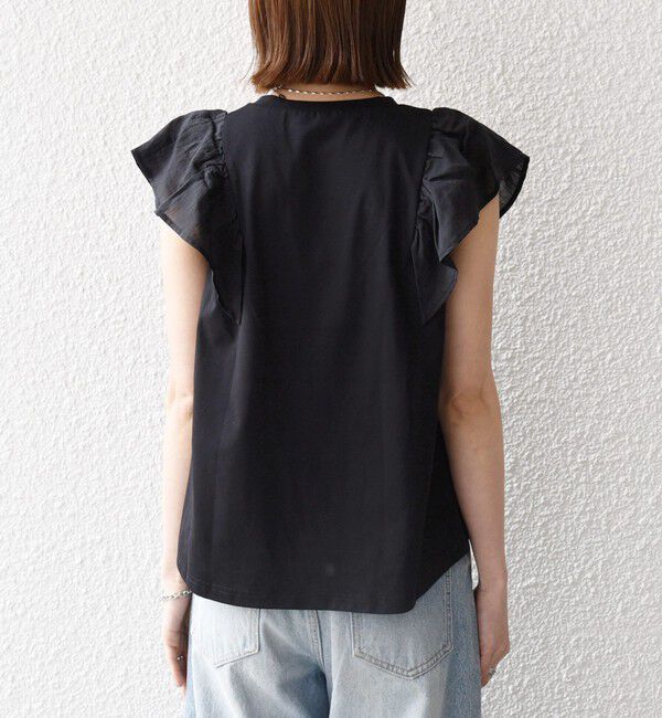 SHIPS any「《予約》SHIPS any:〈洗濯機可能〉フリル コンビ ノースリーブ TEE」|Tシャツ・カットソー|