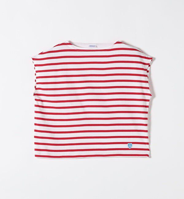 SHIPS any「ORCIVAL: 〈手洗い可能〉ボートネック ボーダー フレンチスリーブ プルオーバー」|Tシャツ・カットソー|レッド