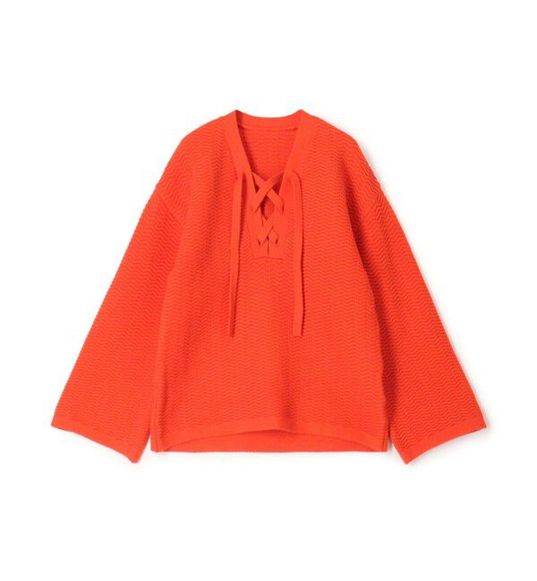 MACPHEE「ハイブリットコットン レースアッププルオーバー」|ニット・セーター|27 オレンジ