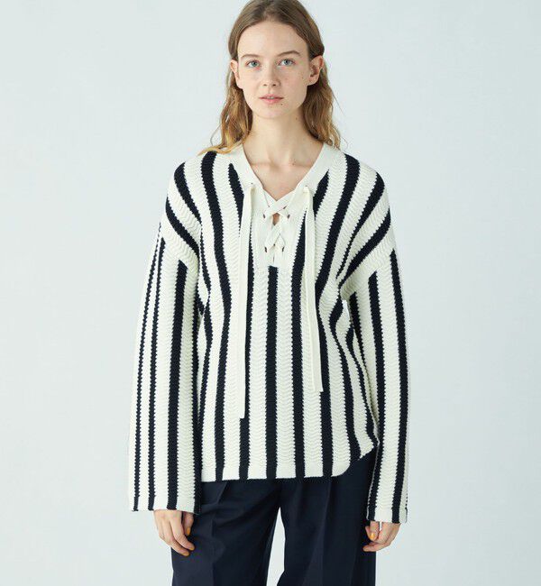 MACPHEE「ハイブリットコットン レースアッププルオーバー」|ニット・セーター|