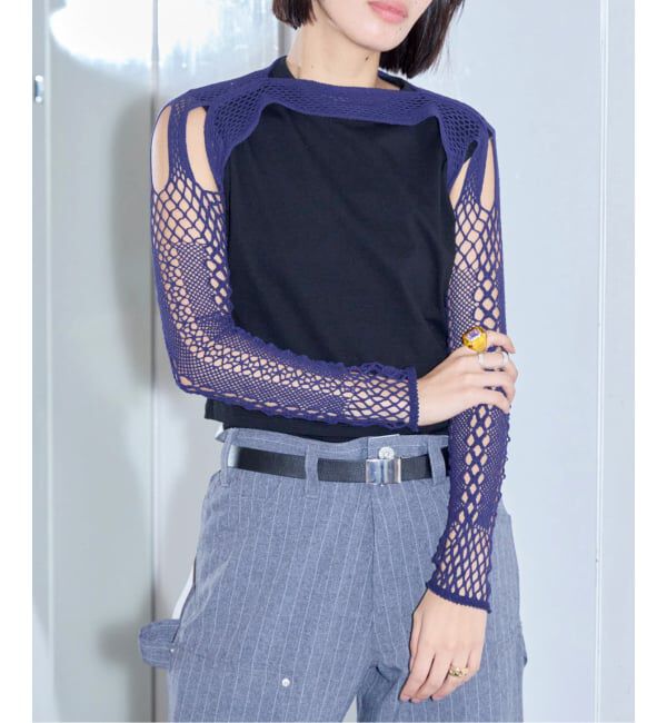  「《予約》EUCHRONIA STRETCH LACE SHORT TOP 261803：カットソー」|Tシャツ・カットソー|ネイビー