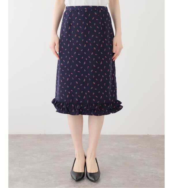 SLOBE IENA「フラワープリントフリルスカート」|スカート|ネイビー