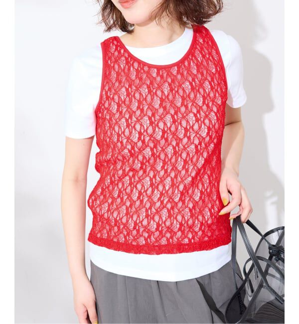 SLOBE IENA「《シリーズあり/予約》カットレースタンク」|Tシャツ・カットソー|レッド