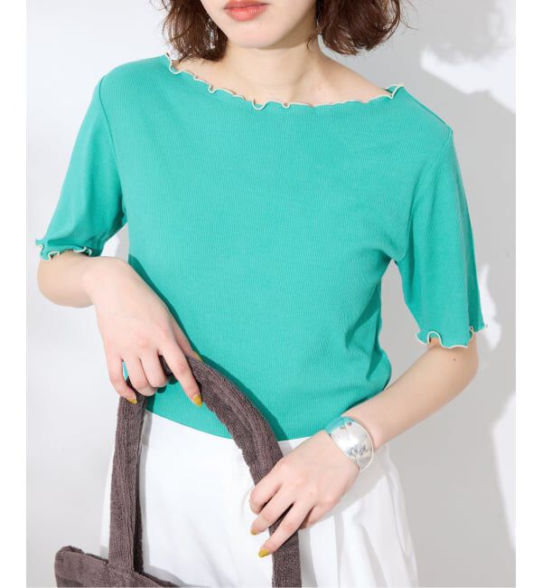 SLOBE IENA「《シリーズあり/予約》シアーリブメロートップス」|Tシャツ・カットソー|グリーン