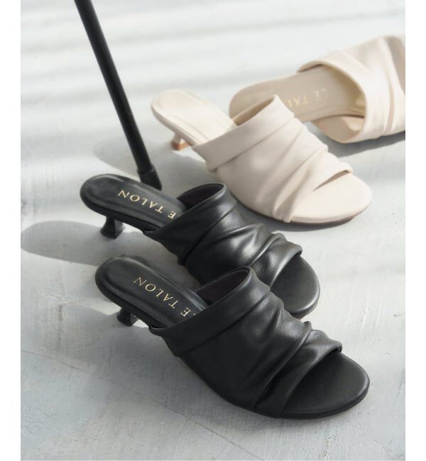  「4cmオブリークギャザーミュールサンダル」|サンダル|