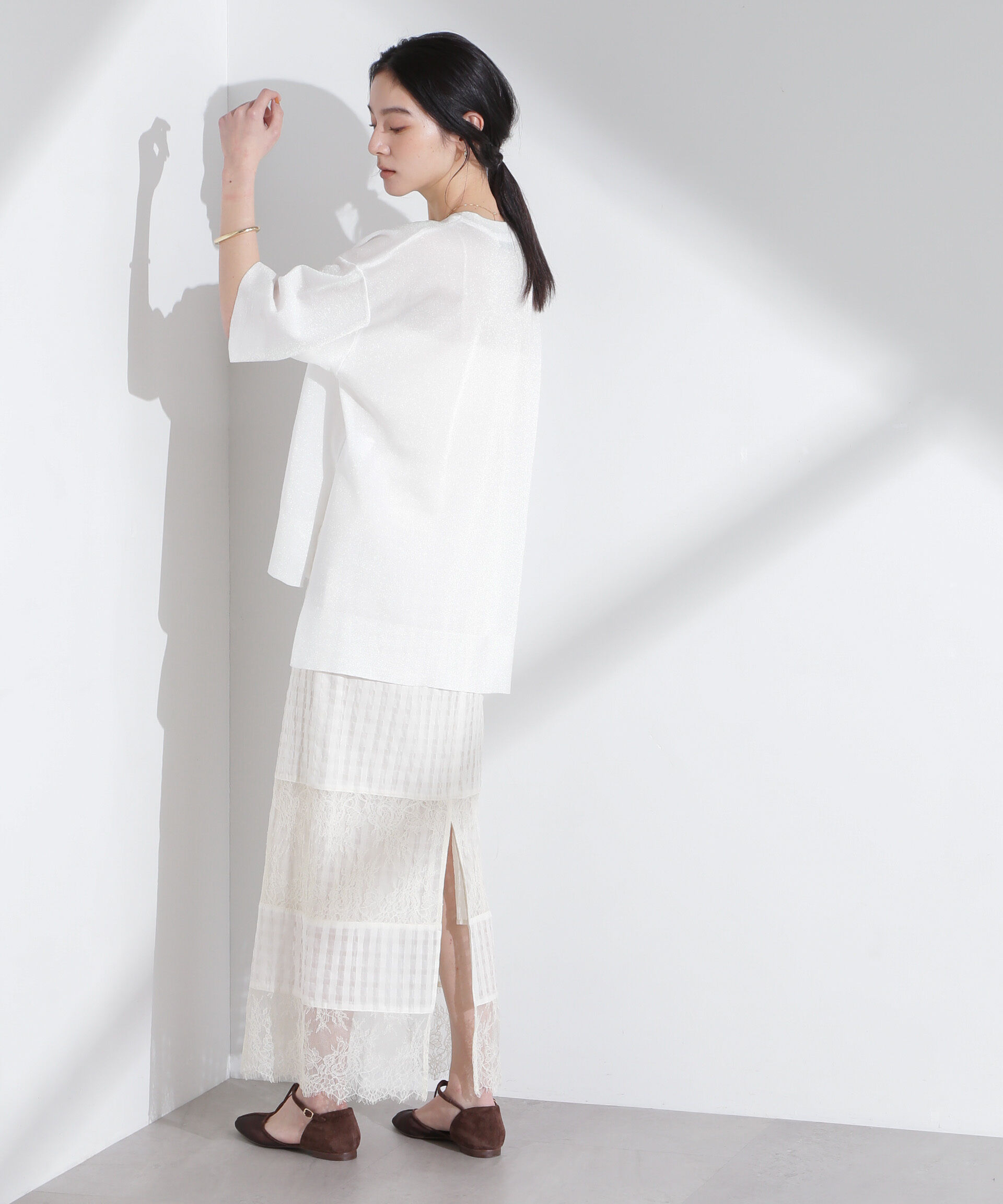 nano･universe「シアーチェックレースボーダーマキシスカート」|スカート|