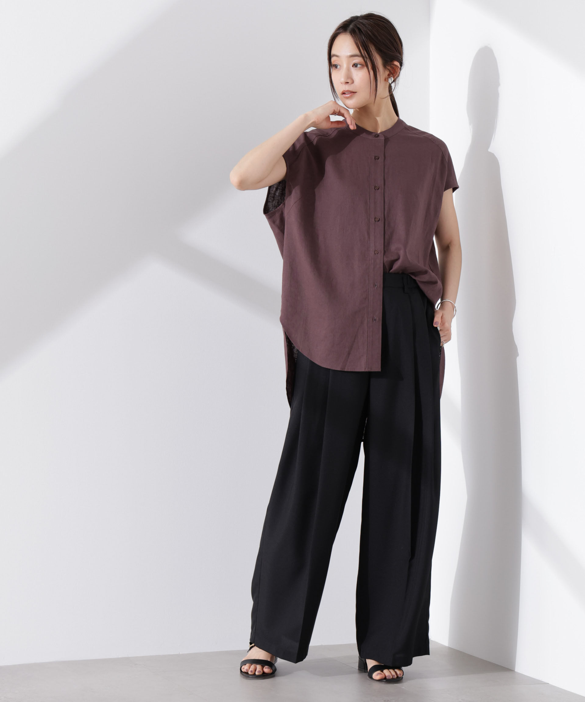 nano･universe「Anti Smell Linen フレンチスリーブシャツ」|シャツ・ブラウス|