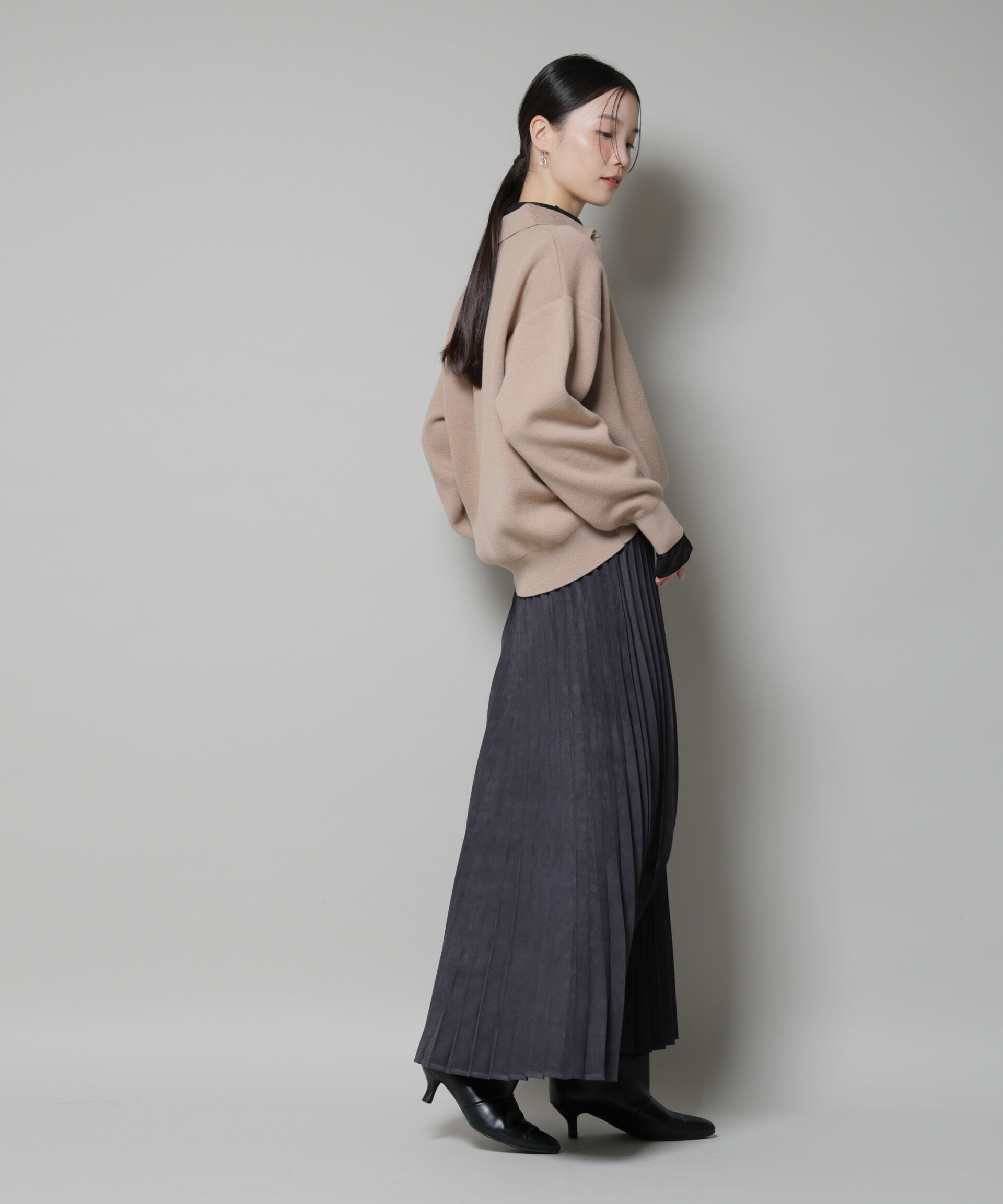 nano･universe「スウェットライク衿付きボタンニット」|ニット・セーター|