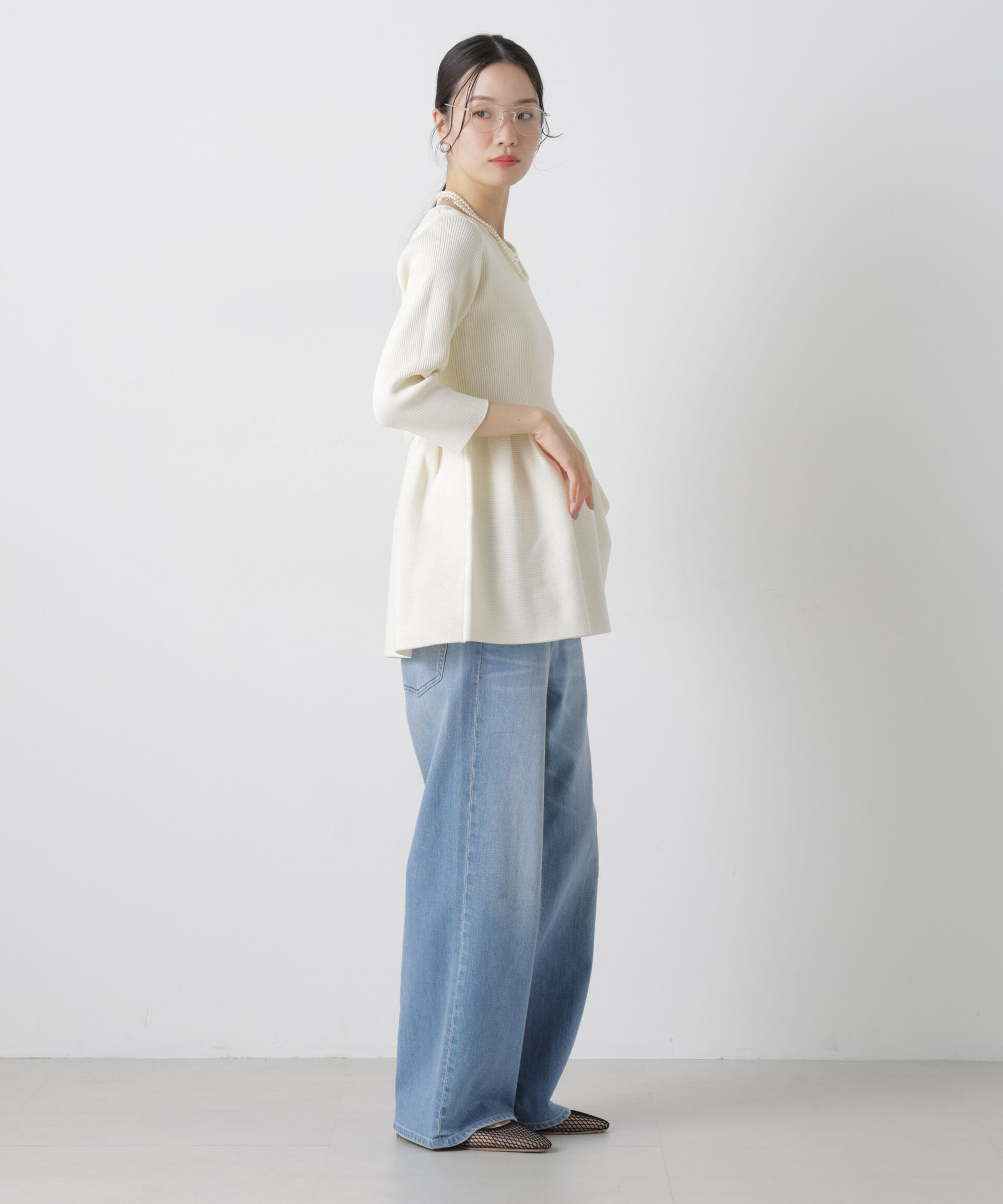 nano･universe「洗濯機洗い可スポンディッシュニットペプラムシルエットトップス」|ニット・セーター|