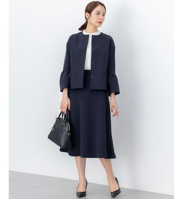 組曲「【KUMIKYOKU NAVY】コンフォータブルドレープ フレアスリーブジャケット」|ノーカラージャケット|