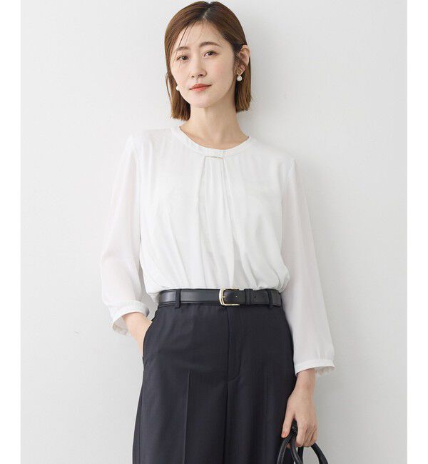 23区「【洗える】シルキーデシン バーアクセント ブラウス」|Tシャツ・カットソー|ホワイト系