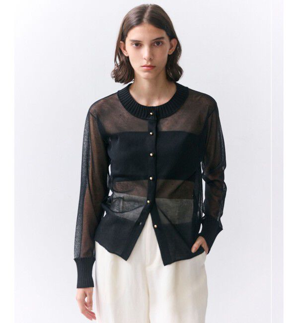 BEIGE,「PYRRHOT / シアーコンビ リブカーディガン」|ニット・セーター|Black