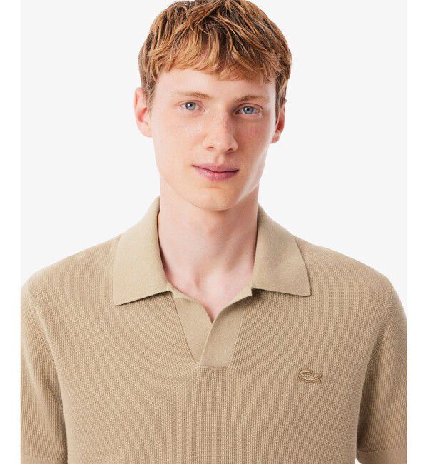 LACOSTE「オープンカラーワッフルニット」|ニット・セーター|