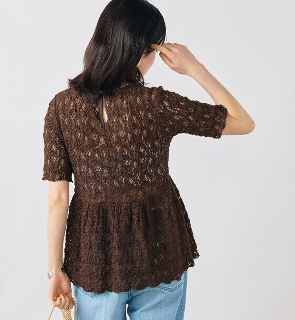 NOLLEY'S sophi「ウォッシャブルストレッチレースペプラム半袖プルオーバー」|シャツ・ブラウス|