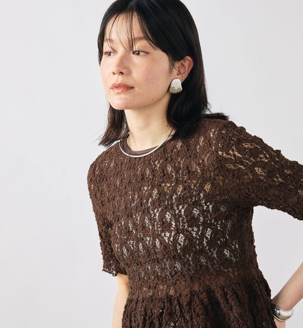 NOLLEY'S sophi「ウォッシャブルストレッチレースペプラム半袖プルオーバー」|シャツ・ブラウス|