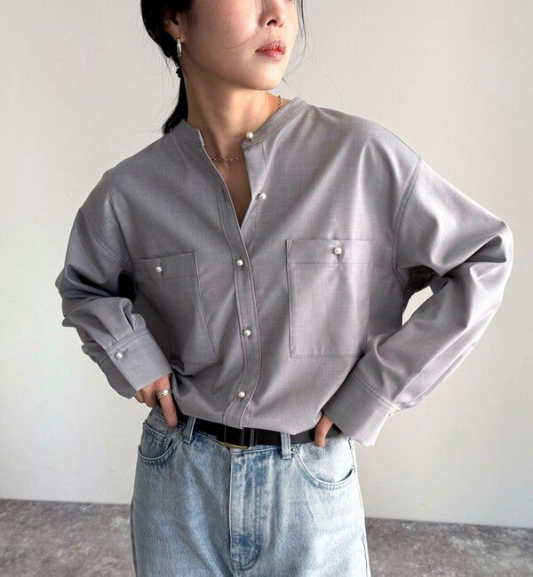 fredy emue「《セットアップ対応》TRパール釦バンドカラーシャツ」|シャツ・ブラウス|