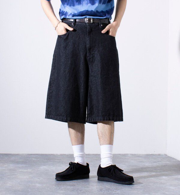 GLOSTER「【GLOSTER/グロスター】8オンスデニム ワイドショートパンツ ハーフパンツ」|その他|ブラック