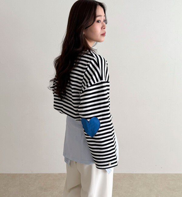 fredy emue「ボーダーハートパッチプルオーバー」|Tシャツ・カットソー|