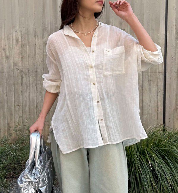 fredy emue「リネン混楊柳バンドカラーシャツ」|シャツ・ブラウス|オフホワイト