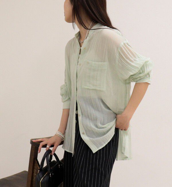 fredy emue「リネン混楊柳バンドカラーシャツ」|シャツ・ブラウス|