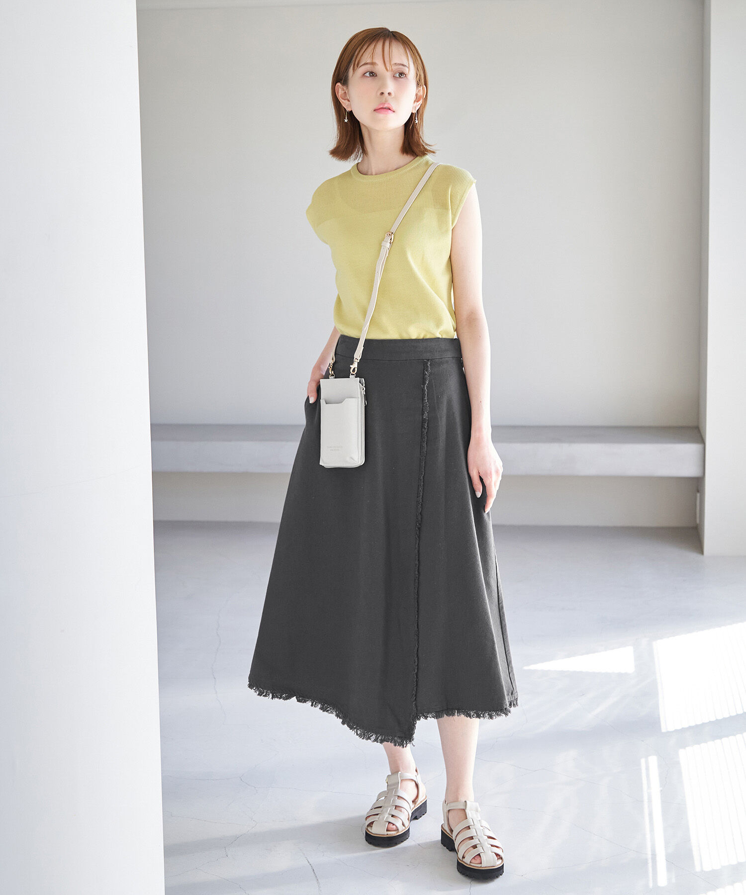 Rope&rsquo;Picnic「麻混フリンジフレアスカート」|スカート|