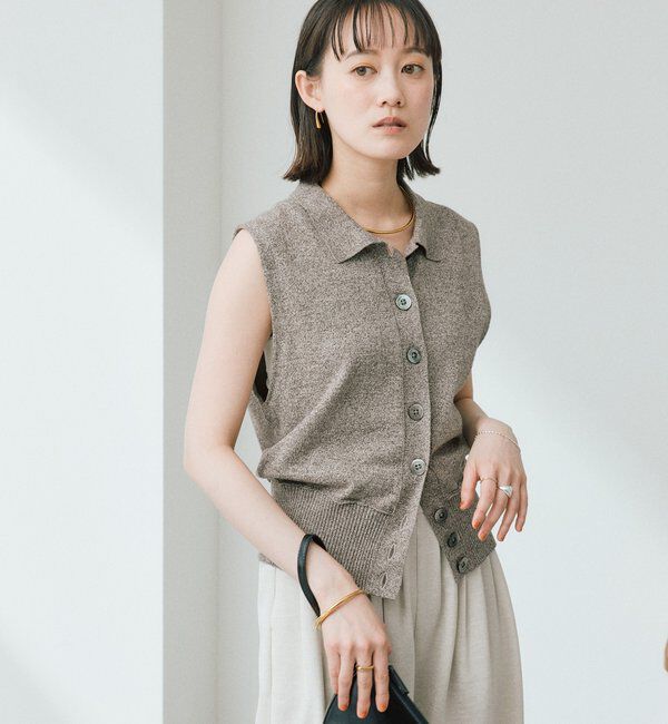  「予約【抜け感のある印象に】メランジポロカラーベスト」|ニット・セーター|
