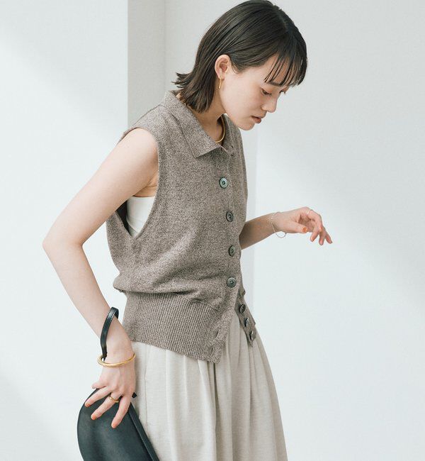  「予約【抜け感のある印象に】メランジポロカラーベスト」|ニット・セーター|