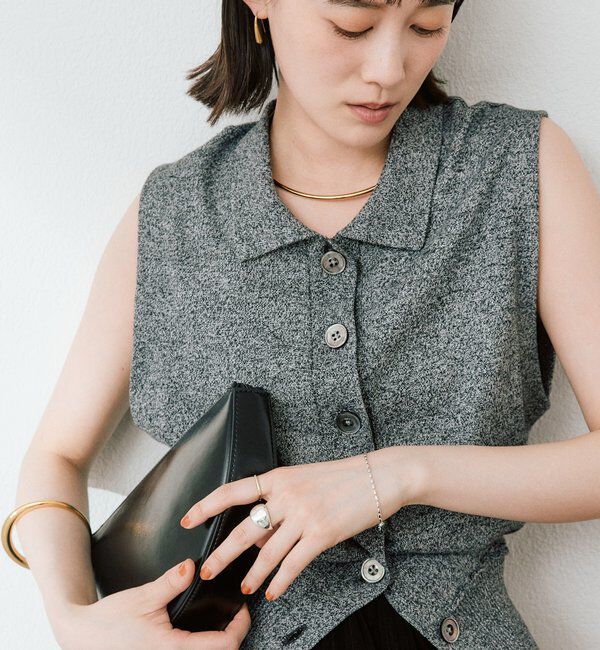  「予約【抜け感のある印象に】メランジポロカラーベスト」|ニット・セーター|グレー