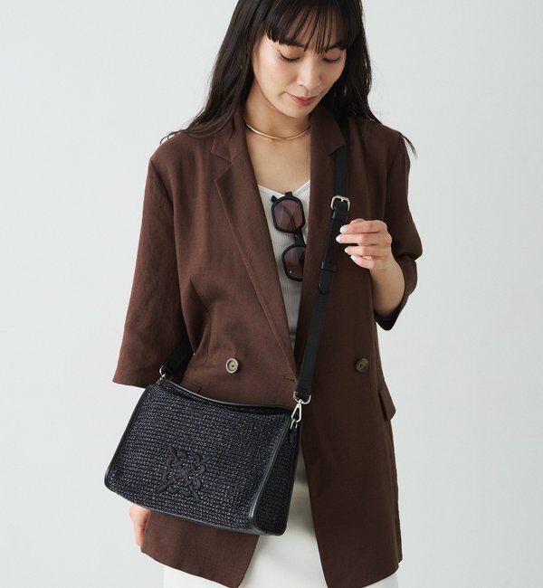  「ナイロンラフィアショルダーバッグ」|ショルダー・メッセンジャー|ブラック