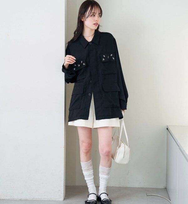  「ポケットビジューカバーオール」|ブルゾン・スタジャン|