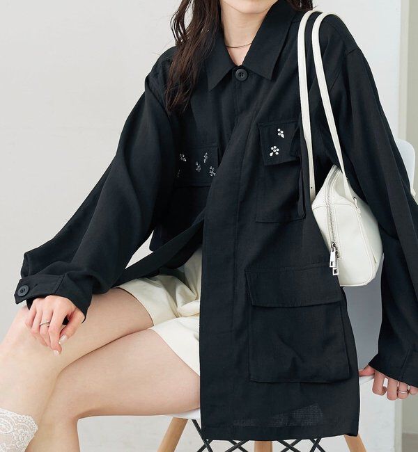  「ポケットビジューカバーオール」|ブルゾン・スタジャン|