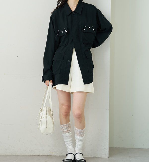  「ポケットビジューカバーオール」|ブルゾン・スタジャン|