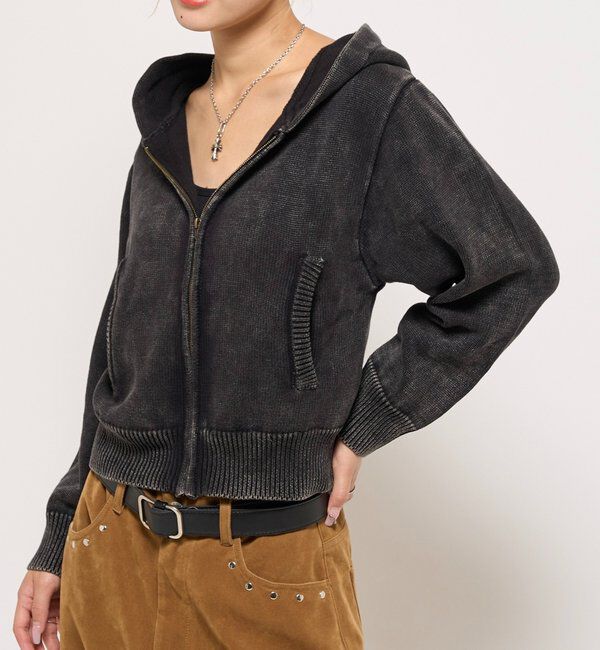  「KOOKYNピグメント加工ジップニットパーカー」|パーカー|