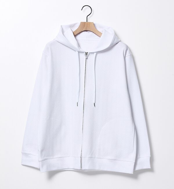 ABAHOUSE「ヘリンボーン ジャガード ジップパーカー」|パーカー|ホワイト