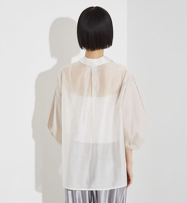NOMINE「【セットアップ着用可】シアー コンビ5分袖 襟付きシャツ」|シャツ・ブラウス|