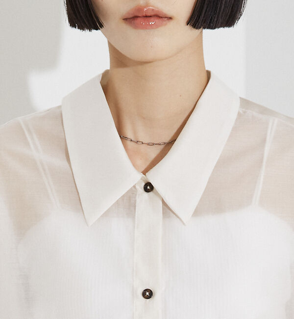 NOMINE「【セットアップ着用可】シアー コンビ5分袖 襟付きシャツ」|シャツ・ブラウス|