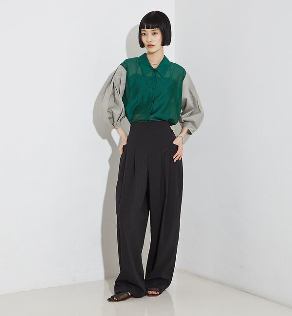 NOMINE「【セットアップ着用可】シアー コンビ5分袖 襟付きシャツ」|シャツ・ブラウス|