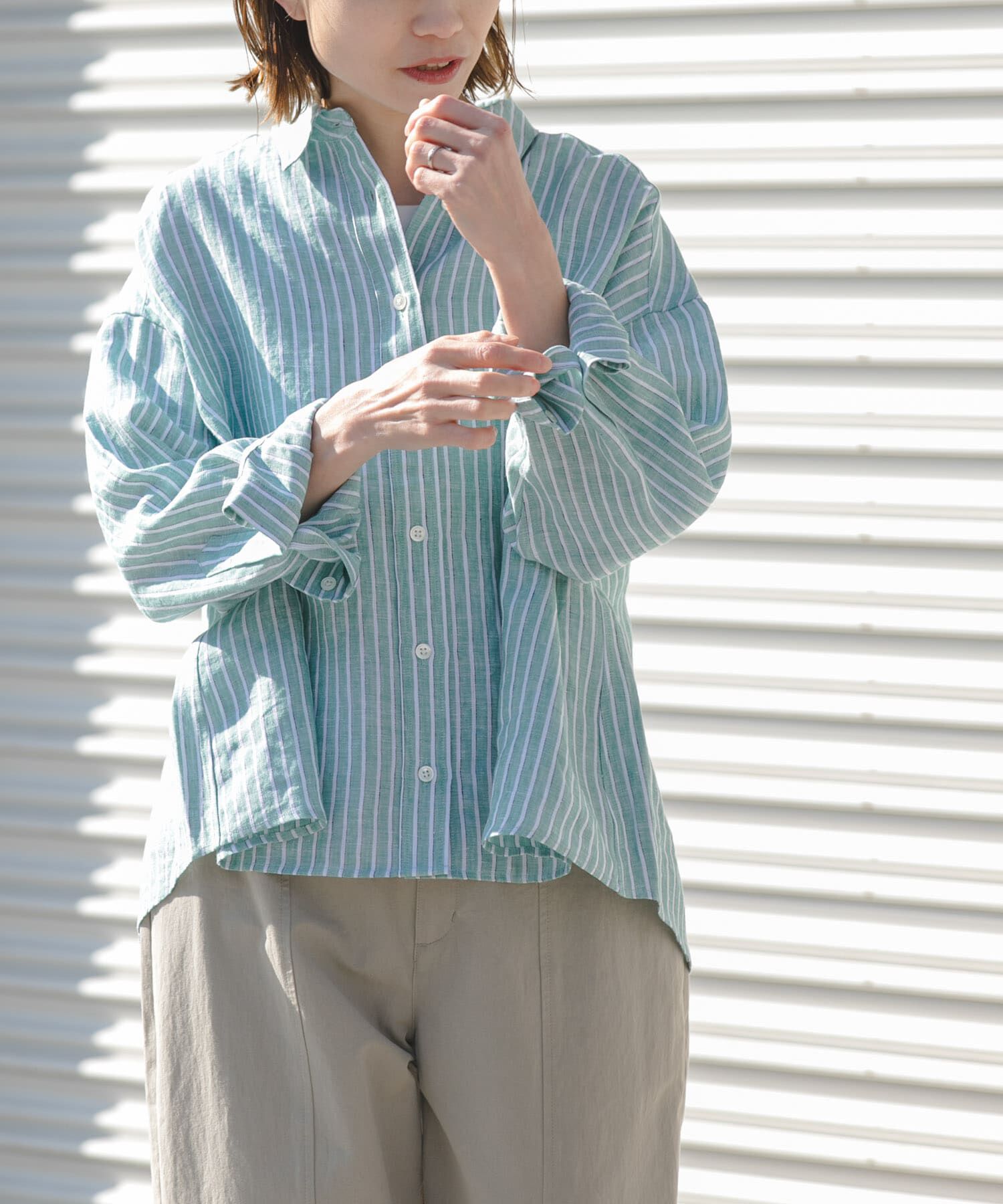 URBAN RESEARCH DOORS「FORK&SPOON　フレンチリネンクロップドワイドシャツ」|シャツ・ブラウス|