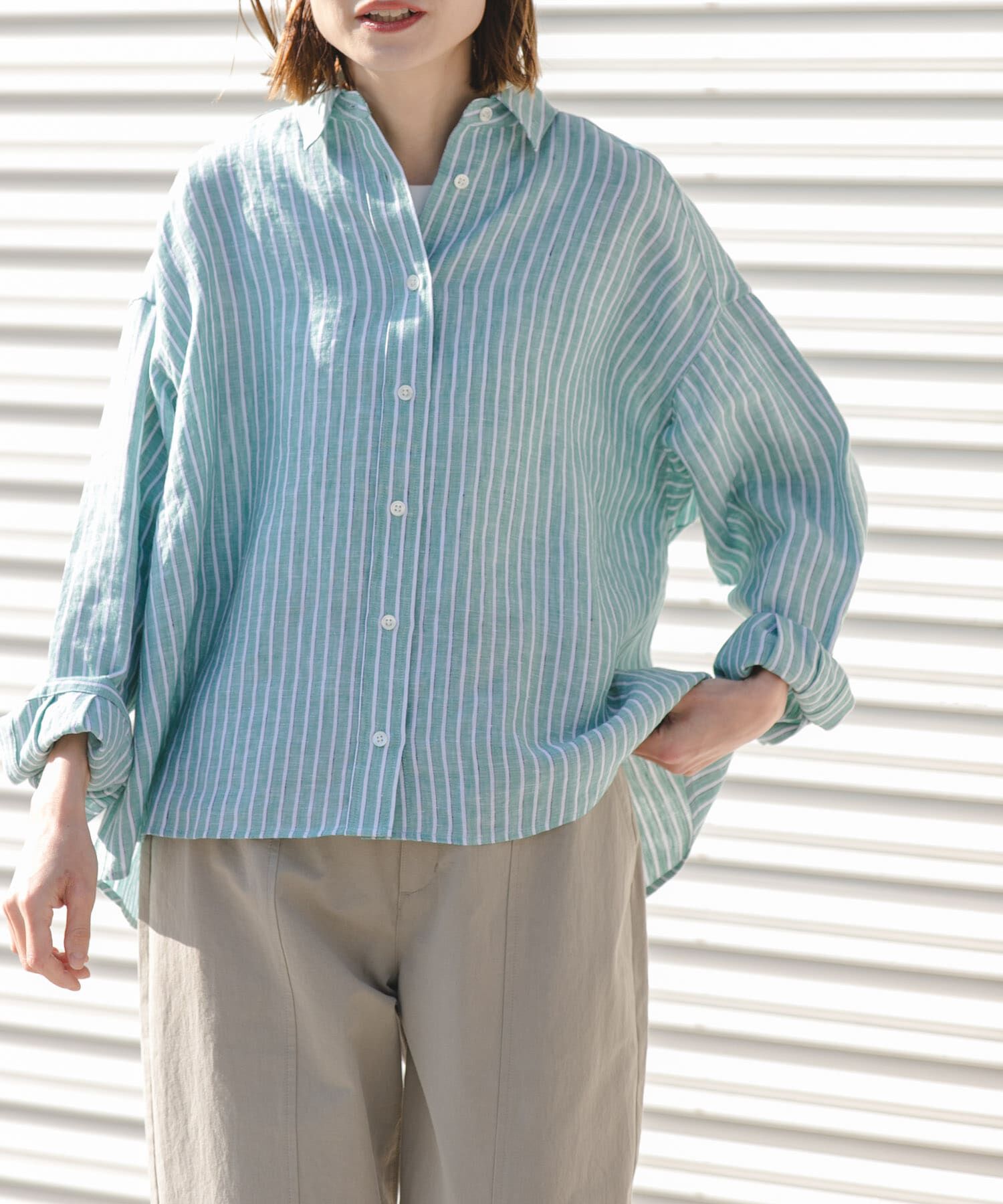 URBAN RESEARCH DOORS「FORK&SPOON　フレンチリネンクロップドワイドシャツ」|シャツ・ブラウス|