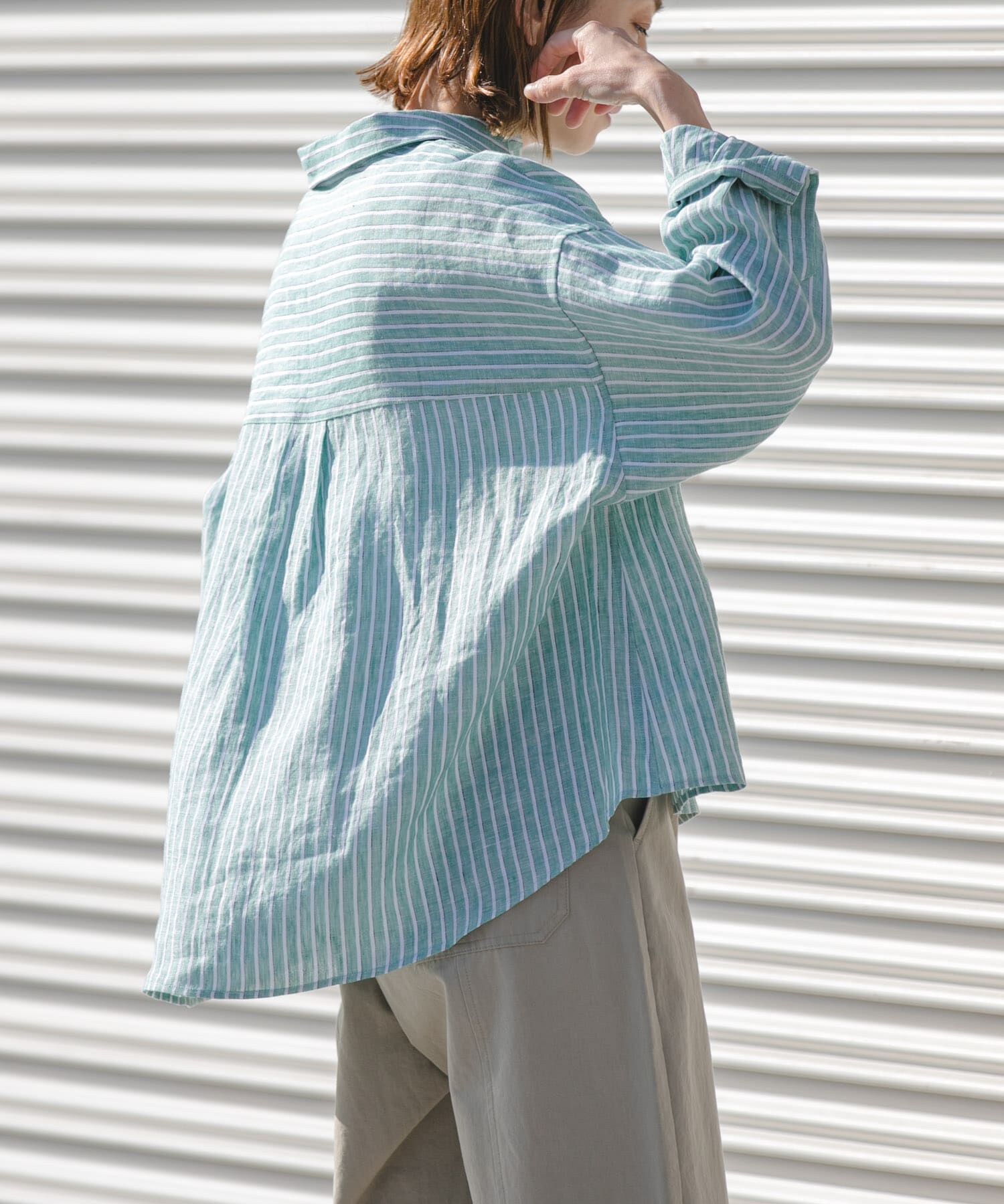 URBAN RESEARCH DOORS「FORK&SPOON　フレンチリネンクロップドワイドシャツ」|シャツ・ブラウス|