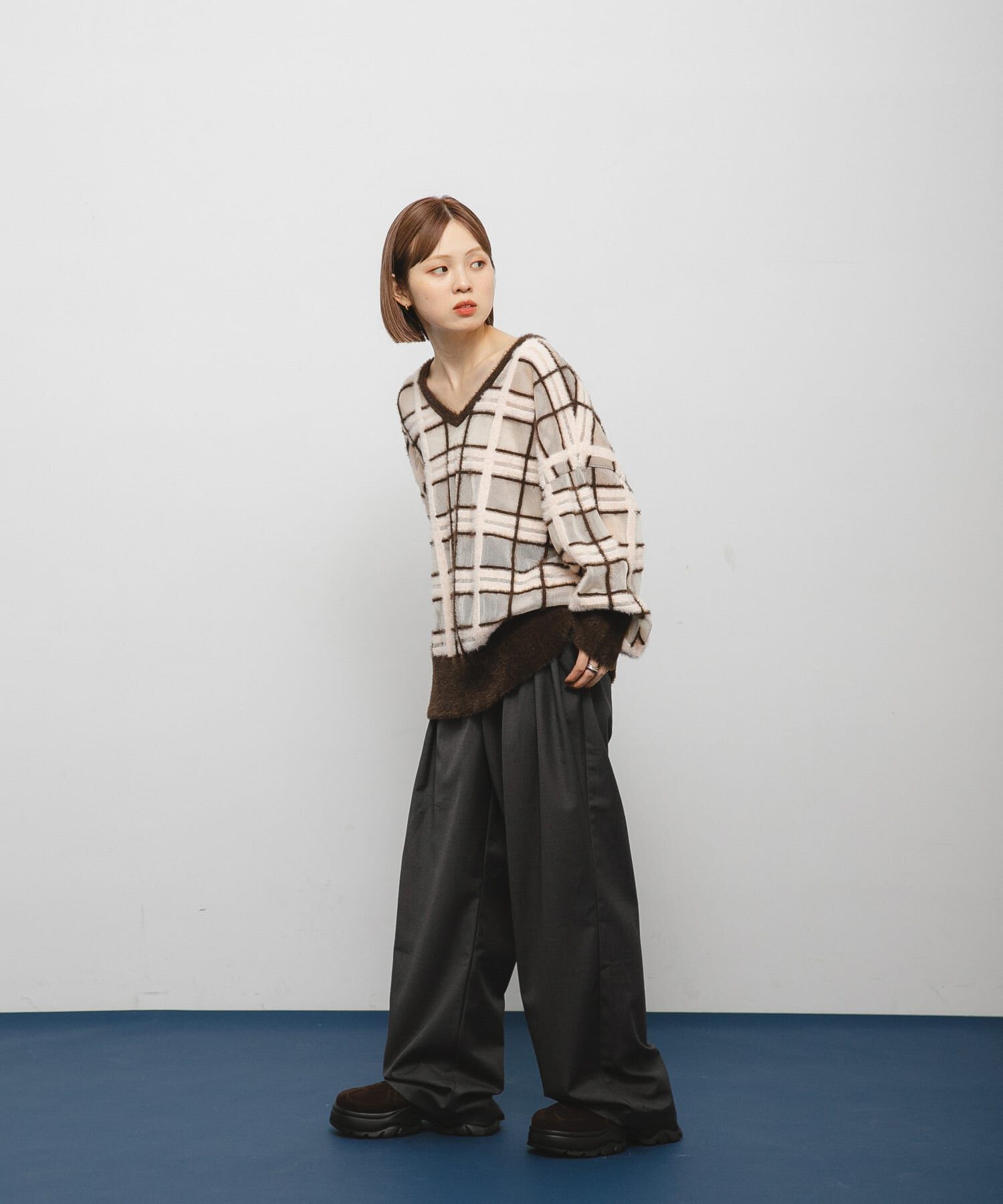  「シアーチェックフェザーニット」|ニット・セーター|