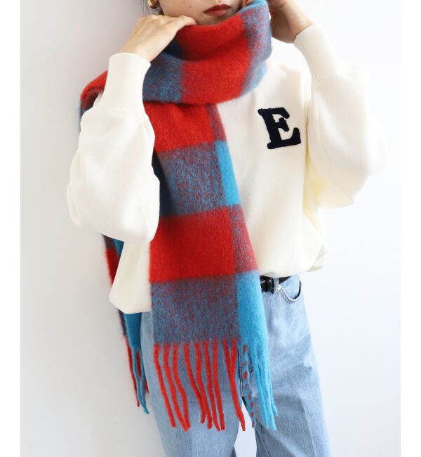  「《WEB限定アイテム》ビッグフリンジチェックストール」|ストール|レッド